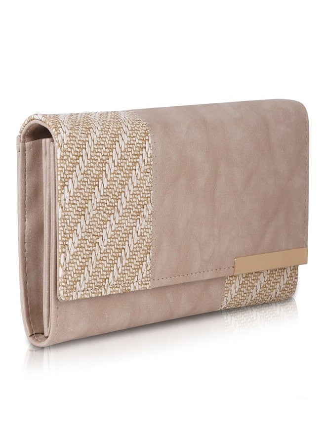 DOSYSO Wallet for Women Girls Stylish Latest Floral Faux Leather with Phone Space Coin Compartment Mobile Storage 4 Card Slots Holder Cash Zip Pockets Hand Clutch for Daily Use Ladies Long Purse (Biege) - Image 1